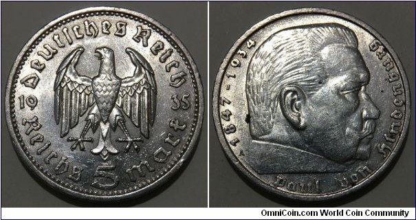 5 Reichsmark (Third Reich // SILVER 0.900 / 13.89g / ⌀29mm) 