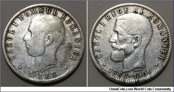 1 Leu (Kingdom of Romania / King Carol I / 40th Anniversary of the Reign of Carol I // SILVER 0.835 / 5g / ⌀23mm) 