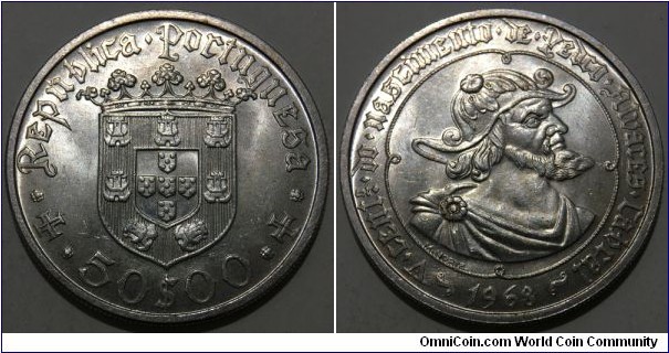 50 Escudos (2nd Portuguese Republic / 500th Anniversary of the Birth of Pedro Alvares Cabral // SILVER 0.650 / 18g / ⌀34mm / Mintage: 1.000.000 pcs) 