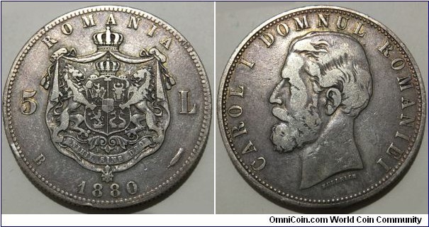 5 Lei (Principality of Romania / Domnitor (Prince) Carol I // SILVER 0.900 / 25g / ⌀37mm) 