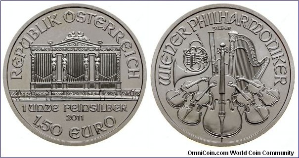 Austria 1,50 Euro - Vienna Philharmonic. 31,1g Ag 999