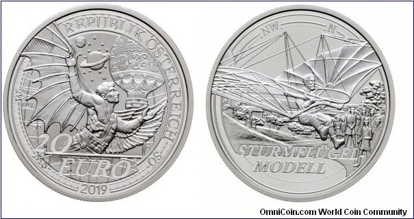 Austria 20 Euro - Reaching for the Sky. Dream of Flight. 22,42g Ag 925.