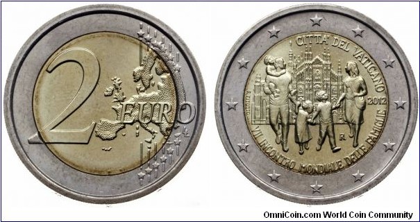 Vatican 2 Euro - Pontificate of Benedict XVI. 7th World Meeting of Families In Milan.

