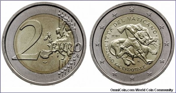 Vatican 2 Euro - Pontificate of Benedict XVI. Year for Priests.