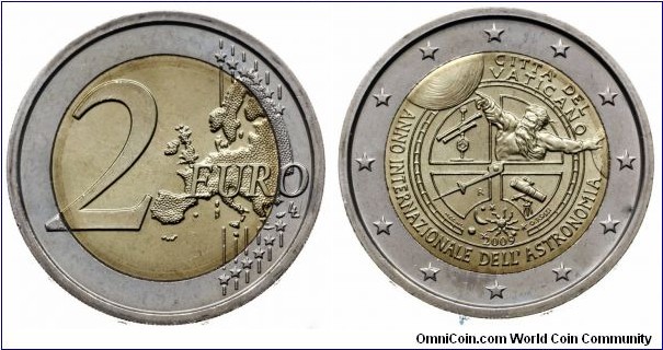 Vatican 2 Euro - Pontificate of Benedict XVI. International Year of Astronomy.