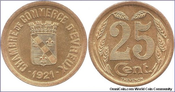25 Centimes 1921 Evreux (ESSAI)
