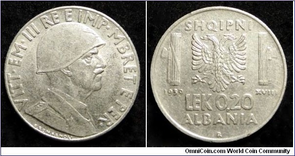 Albania (Italian occupation) 0,20 lek. 1939