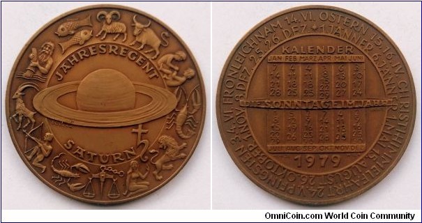 Austrian medal - Calendar 1979. Saturn. Design by Kurt Bodlak.