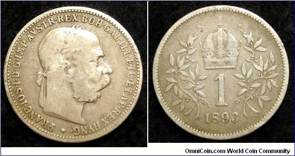 Austro-Hungarian Monarchy 1 corona. 1893, Austria. Ag 835. Second piece in my collection.