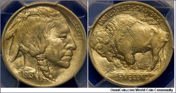 PCGS MS64 1913 TYPE 1 buffalo nickel