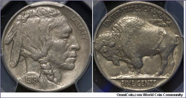 PCGS AU53 1919 buffalo nickel