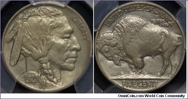 PCGS AU details cleaned 1920 buffalo nickel