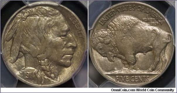 PCGS AU58+ 1914 buffalo nickel