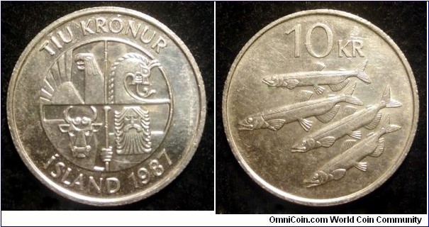 Iceland 10 krónur.
1987, Cu-ni.