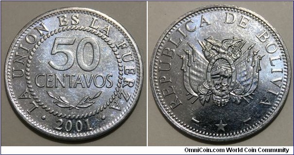 50 Centavos (Republic of Bolivia / Stainless Steel)