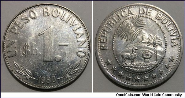 1 Peso Boliviano (Republic of Bolivia - Military rule / Nickel clad Steel) 