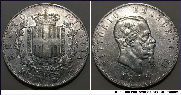 5 Lire (Kingdom of Italy / King Vittorio Emanuele II // SILVER 0.900 / 25g / ⌀37mm) 
