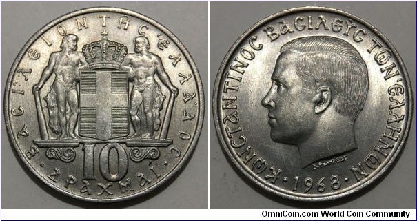10 Drachmai (Kingdom of Greece / King Constantine II // Copper-Nickel) 