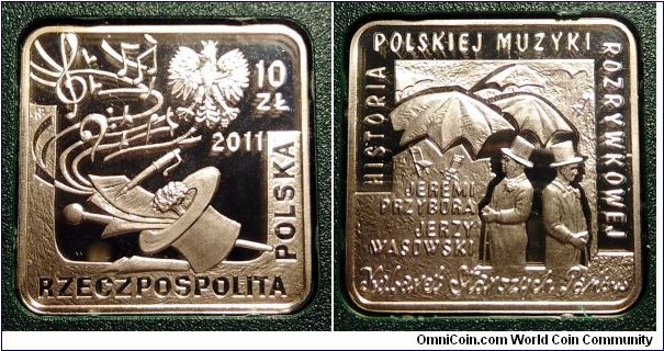 Poland 10 złotych.
2011, History of Polish Popular Music - Jeremi Przybora, Jerzy Wasowski. Ag 925. Weight; 14,14g. Mintage: 50.000 pcs.