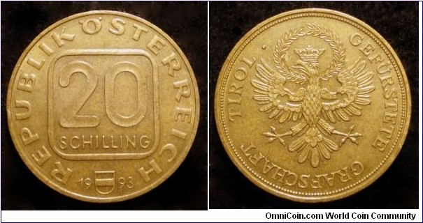 Austria 20 schilling.
1993, Freedom of Tirol. Mintage: 180.000 pcs.