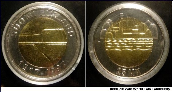 Finland 25 markkaa. 1997, 80th Anniversary of Independence. Bimetal. Weight; 20,19g. Diameter; 35mm. Mintage: 100.000 pcs.