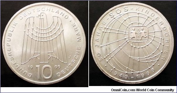 Germany 10 mark.
1999 J, 50 Years SOS Kinderdörfer. Ag 925. Weight; 15,5g. Diameter; 32,5mm. Mintage: 3.000.000 pcs.