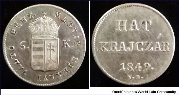 Hungary (War of Independece) 6 krajczár. 1849, Ag 437.