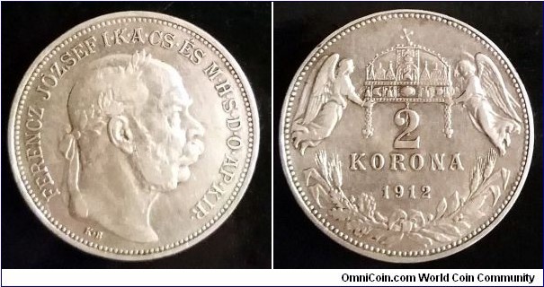 Austro-Hungarian Monarchy 2 korona. 1912, Franz Joseph I. KB - Kremnica. Ag  835. 