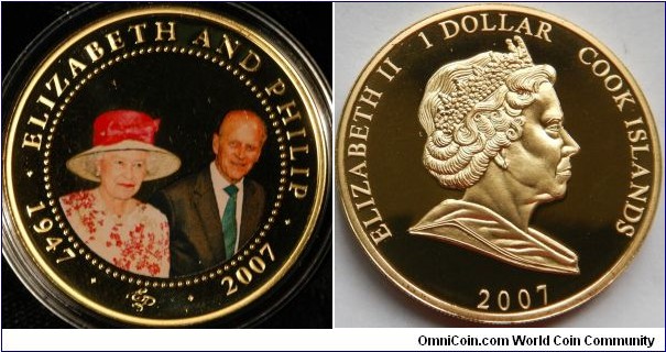 $1 Elizabeth & Philip 1947-2007 Queen in a red hat 