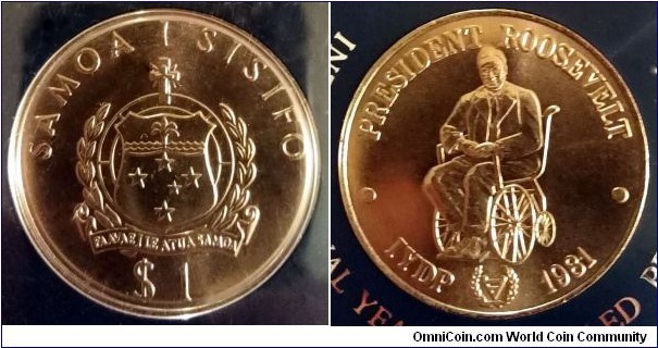 Samoa 1 tala. 1981, International Year of Disabled Persons (IYDP) - President Roosevelt. Cu-ni. Weight; 26.65g. Diameter; 38.8mm. Mintage: 8.000 pcs.