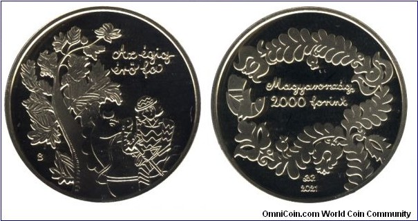 Hungary, 2000 forint, 2021, Cu-Ni-Zn, 34mm, 16g, Hungarian Folk Tales: Life tree (literally sky high tree).