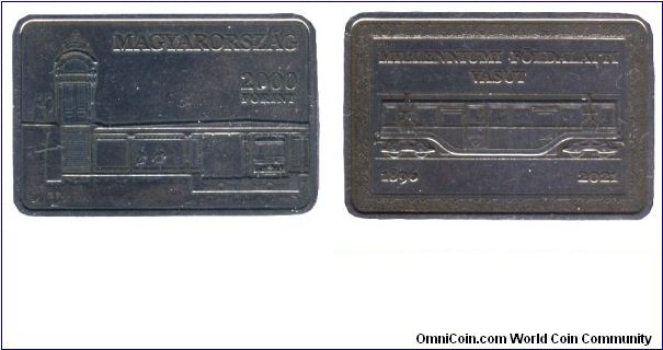 Hungary, 2000 forint, 2021, Cu-Ni, 39.6mm, 27g, 1896-2021 - Millennium Underground.