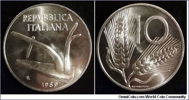 Italy 10 lire from 1969 BU coin set. 