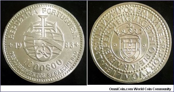 Portugal 1000 escudos.
1983, XVII European Art Exhibition. Ag 835. Weight: 21g.


