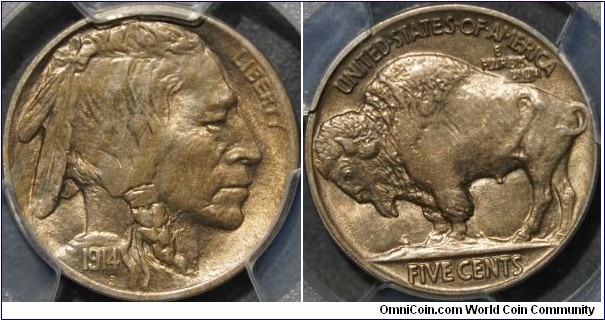 PCGS AU58+ 1914 BUFFALO NICKEL