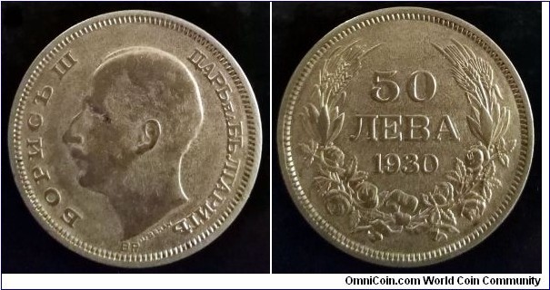 Bulgaria 50 leva. 1930, Boris III. Ag 500. BP. - Hungarian Mint, Budapest.