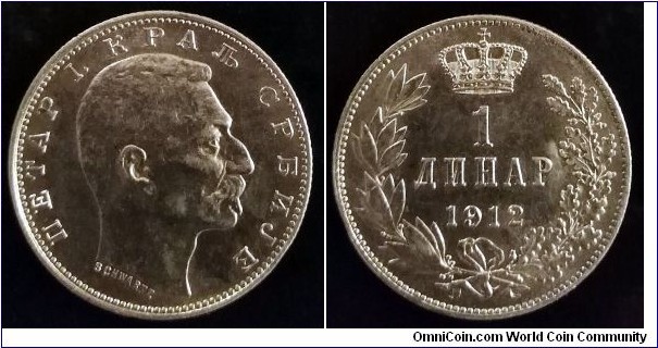Serbia 1 dinar.
1912, Petar I. Ag 835.