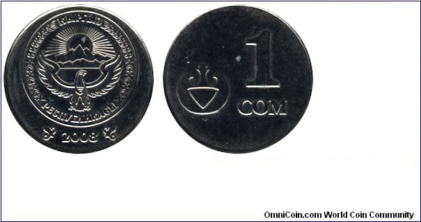 Kyrgyzstan, 1 som, 2008, Ni-Steel, 19mm, 2.5g.