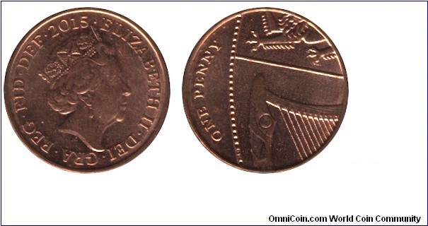 United Kingdom, 1 penny, 2015, Cu-Steel, 20.3mm, 3.56g, Queen Elizabeth II.
