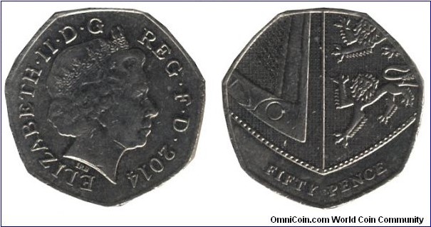 United Kingdom, 50 pence, 2014, Cu-Ni, 27.3mm, 8g, heptagonal, Queen Elizabeth II.