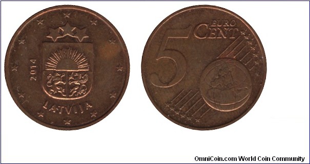 Latvia, 5 cents, 2014, Cu-A, 21.25mm, 3.92g.