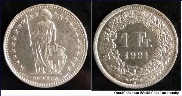 Switzerland 1 franc.
1991 B