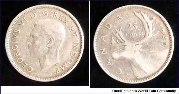 Canada 25 cents.
1940, Ag 800.