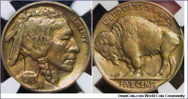 NGC AU58 1918 BUFFALO NICKEL