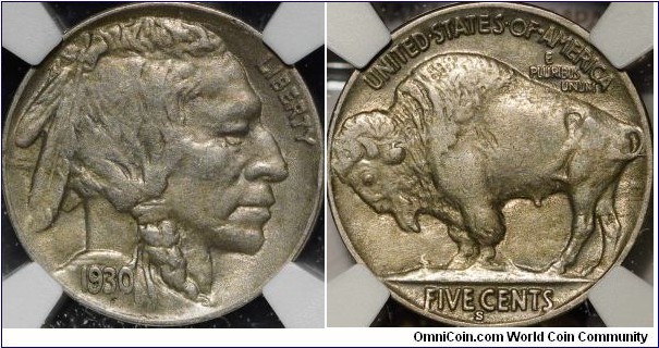 NGC XF45 1930-S buffalo nickel. DDO-001 FS-101