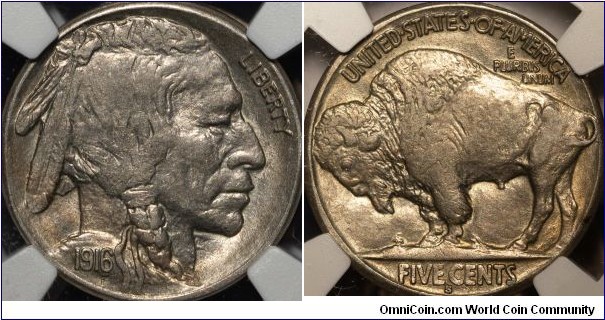 NGC AU55 1916-S buffalo nickel 