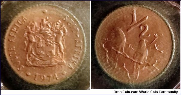 South Africa 1/2 cent from 1974 mint set. Mintage: 20.000 pcs.