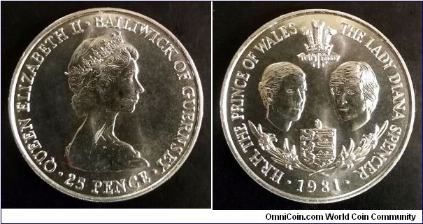 Guernsey 25 pence.
1981, Royal Wedding.