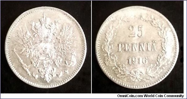 Finland (Grand Duchy) 25 pennia. 1916 S, Ag 750.