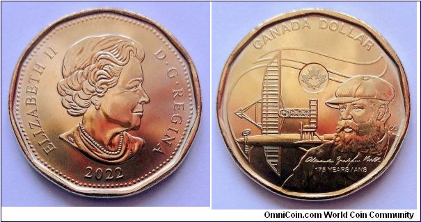 Canada 1 dollar.
2022, 175th Anniversary of the birth of Alexander Graham Bell.